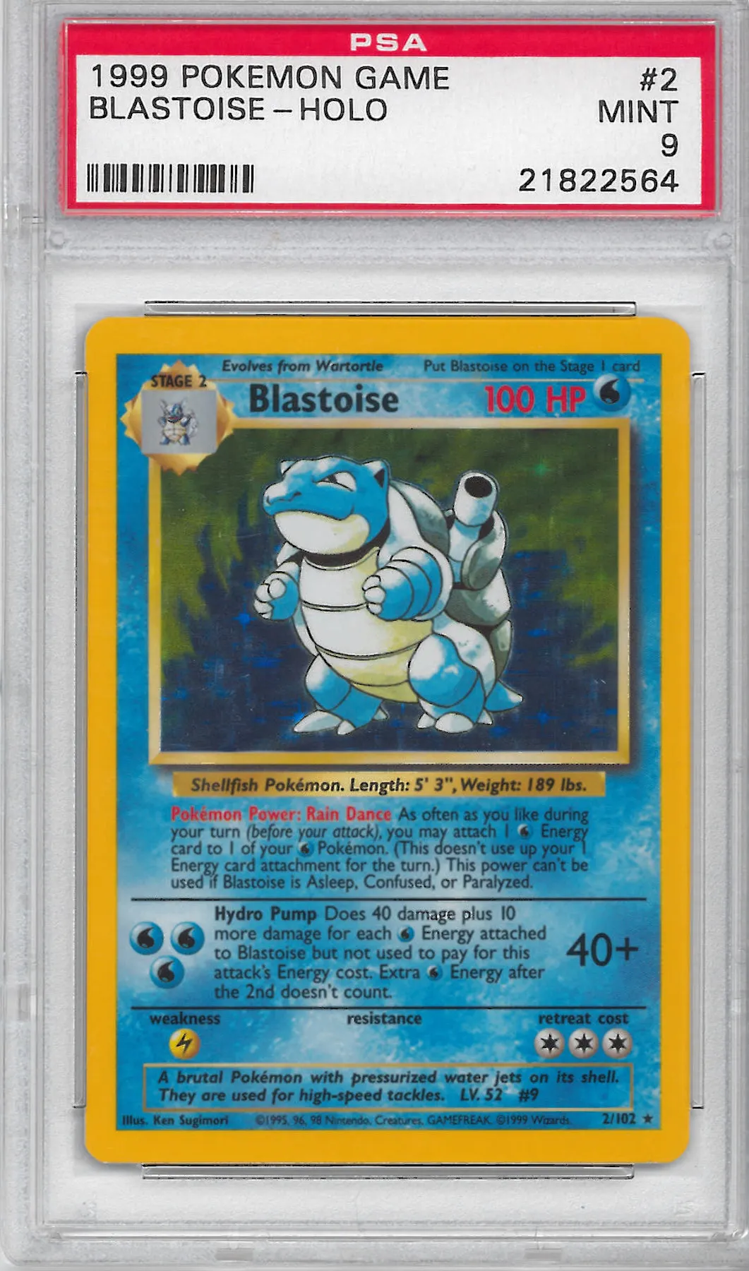 Pokemon Base Set 1 Single Blastoise 2/102 - PSA 9 - *21822564* | DA